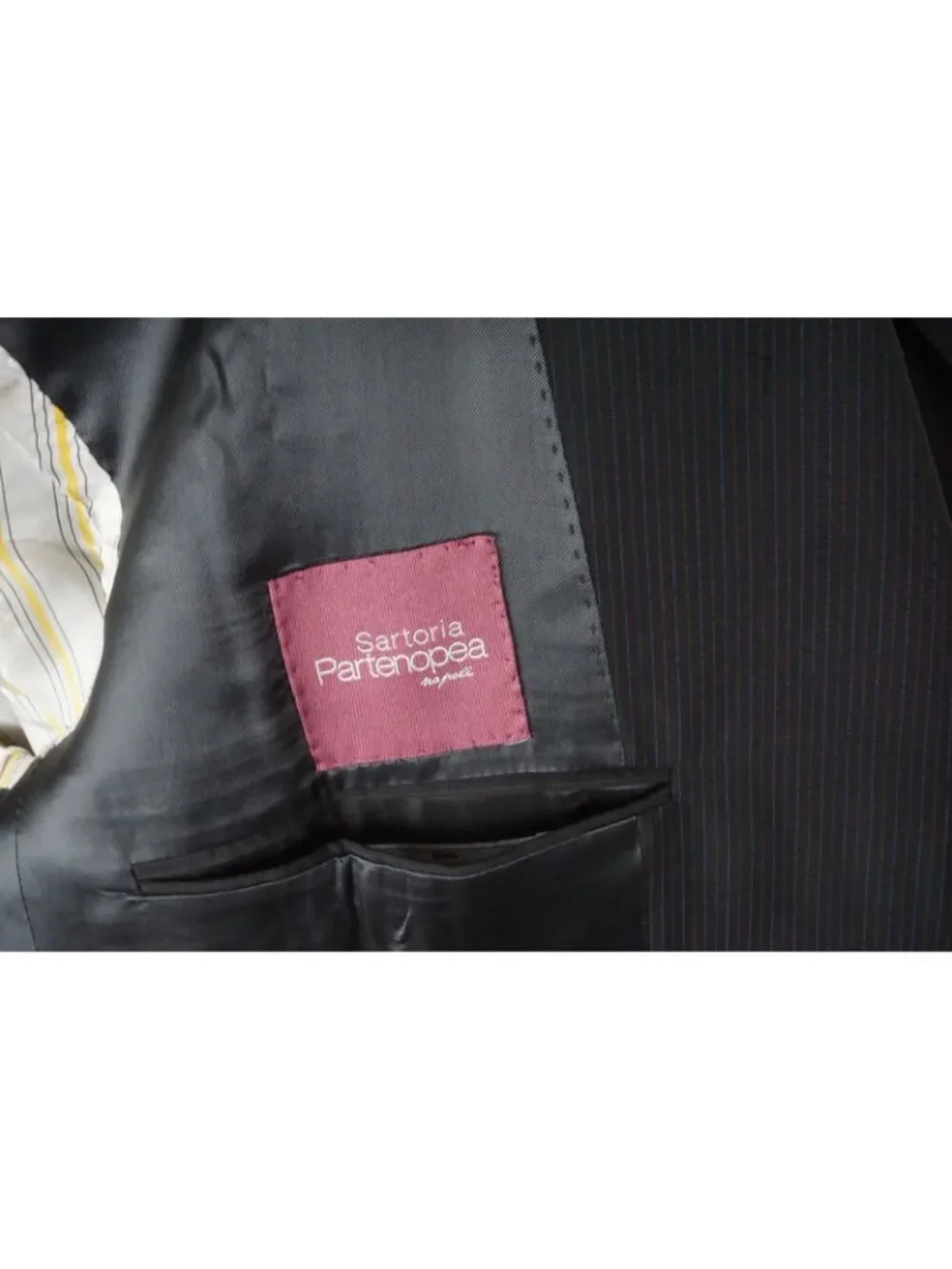 Sartoria Partenopea Black Blue Stripe Silk Blend 2 Pc Suit Jacket Pant 58 EU NEW